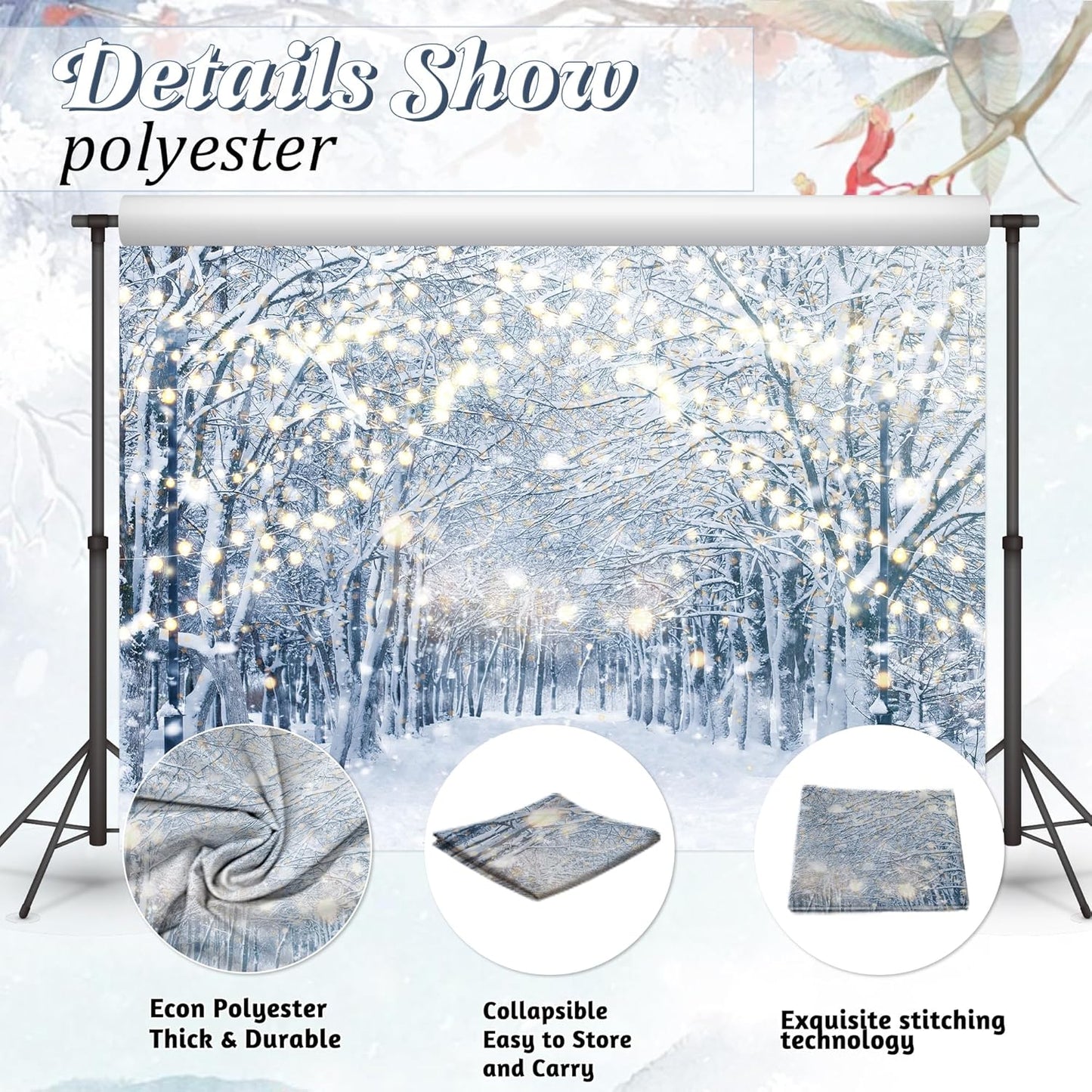 8x6FT Winter Snowy Scene Photography Backdrop Winter Wonderland Landscape Snowflake Tree Snowy Background Bokeh Glitter White Snow Forest Party Photo Booth Studio Props