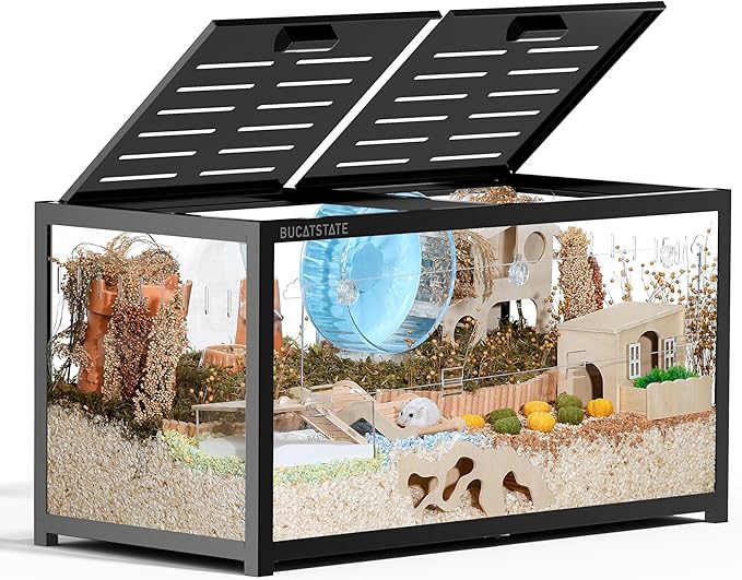 BUCATSTATE Hamster Cage 3.0: Large Metal Rat Cage Stackable with Top Access Easy Assemble 39.3L x 19.7W x 20.4H Inches Dwarf Syrian Hamster Tank for Gerbil Mouse (5.4 ft², Black)-PawvioPets