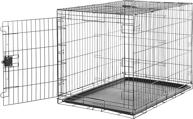 Amazon Basics Durable, Foldable Metal Wire Dog Crate with Tray, Single Door, 42 x 28 x 30 in, Black-PawvioPets