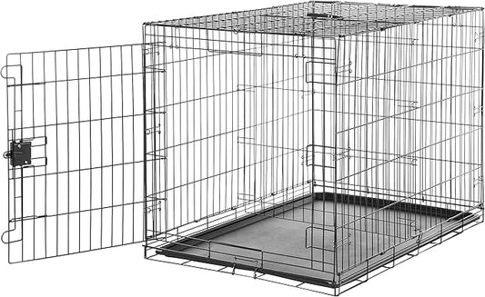 Amazon Basics Durable, Foldable Metal Wire Dog Crate with Tray, Single Door, 42 x 28 x 30 in, Black-PawvioPets