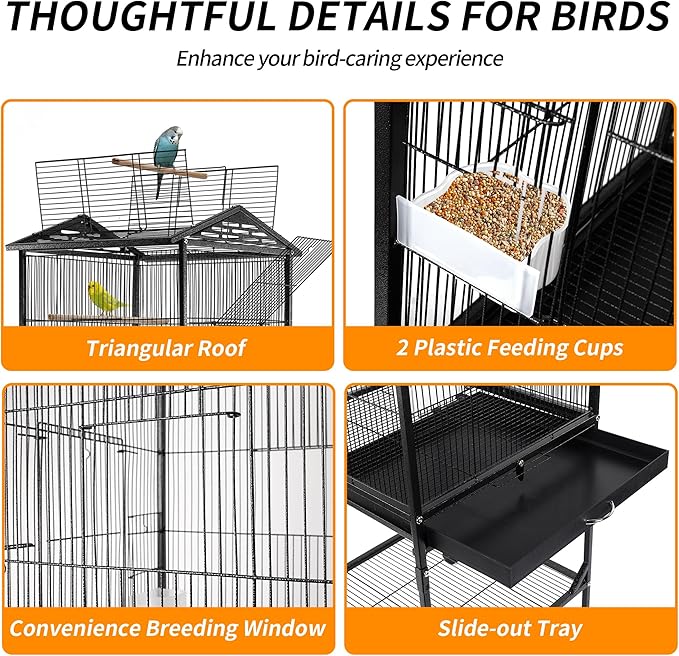 Bird Cage 47 inch Wrought Iron Parakeets Cage with Play Open Top and Rolling Stand Medium Small Bird Cage for Parrots, Budgerigars, Parakeets, Cockatiels, Lovebirds-PawvioPets