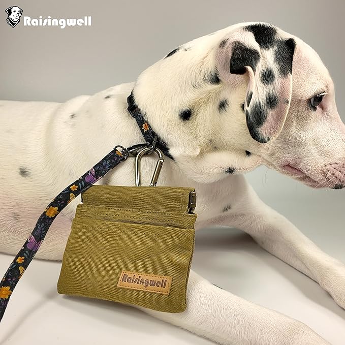 Dog Treat Pouch, Brown Pocket Sized Pet Training Pouch, Cotton Fabric, Hand Free Dog Walking Bag with Carabiner, Self-Closing Pet Feed Snack Reward, for Puppy Travel or Outdoor Use-PawvioPets