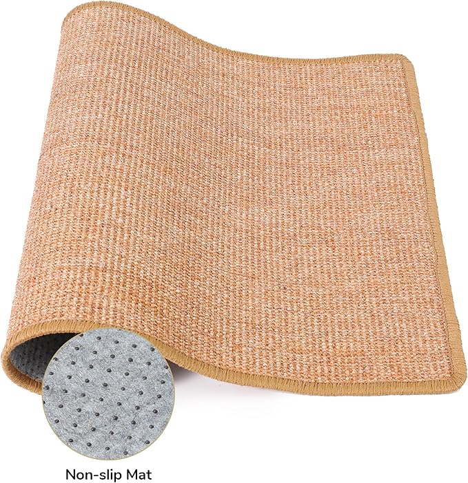 FUKUMARU Cat Scratcher Mat, 23.6 X 31.5 Inch Natural Sisal Cat Scratch Mats, Horizontal Cat Floor Scratching Pad Rug, Protect Carpets and Sofas Brown-PawvioPets