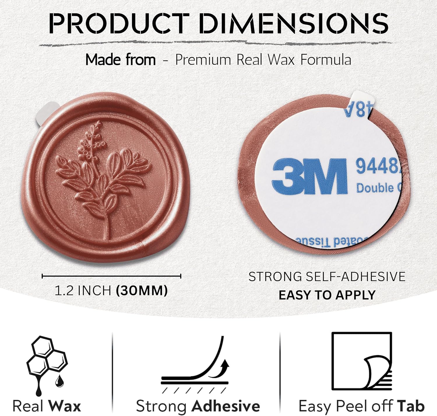 Wax Seal Stickers (60 Pcs, 3 Designs in 1 Pack) Premium Envelope Seal Stickers for Wedding Invitation Envelopes, Adhesive Wax Seals, Perfect for Seating Chart, Gift Wrapping