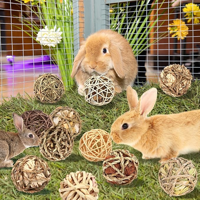 Bunny Chew Grass Balls, Rolling Chew Toys for Small Animals, Improving Dental Health, Natural Chew Grass Toys for Rabbits, Guinea Pigs, Chinchillas, Hamsters, Mice (16 Pcs)-PawvioPets
