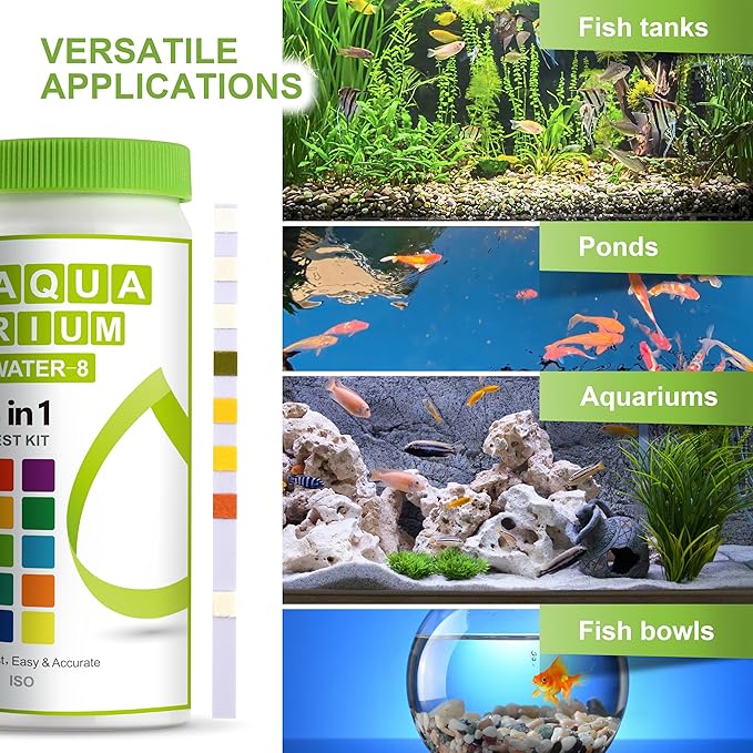 AAwipes Aquarium Ammonia Test Strips 8-in-1 |100 Strips | Quick & Accurate Water Testing for Freshwater & Saltwater Tanks -Test pH, Carbonate, Alkalinity, Hardness, Chlorine, Nitrite, etc. (K02-100)-PawvioPets