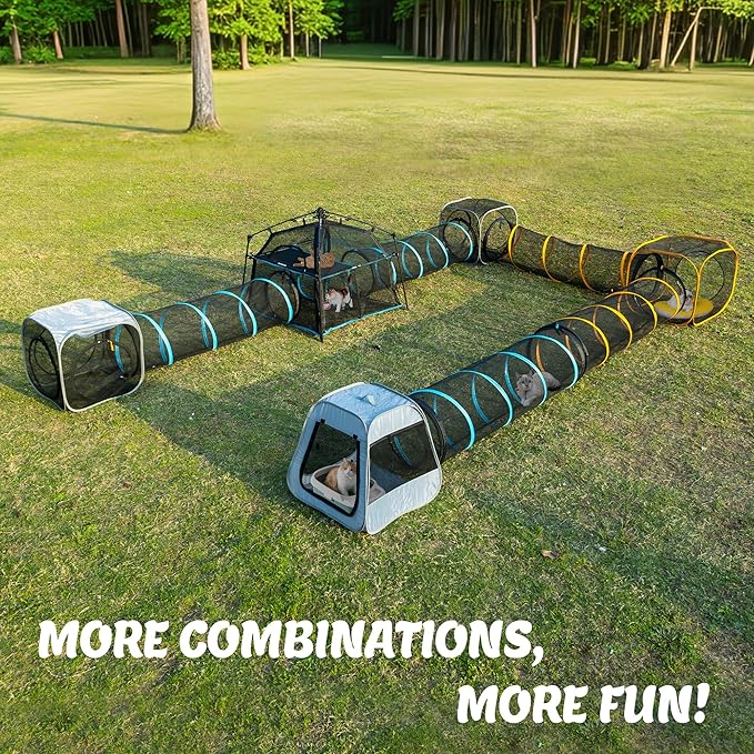 Cat Enclosure and Cat Tower Tent with Two Styles of canopiesfor Indoor and Outdoor,X-Large Outdoor Catio, Cat Tent,Portable and Foldable,Two Doors Design can Assemble More Shapes (Patented)-PawvioPets