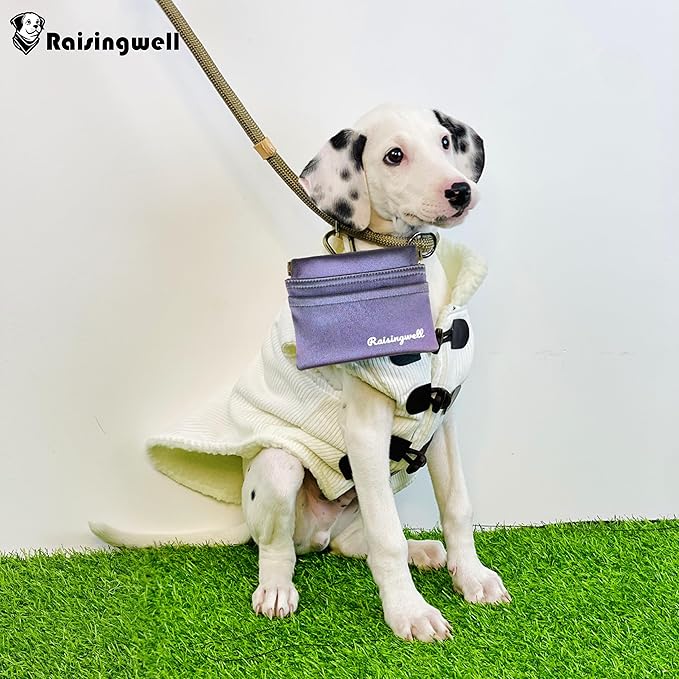 Dog Treat Pouch, Pocket Sized Pet Training Pouch, Hand Free Purple Dog Walking Bag with Carabiner, Self-Closing Pet Feed Snack Reward, for Puppy Travel or Outdoor Use, NanoPTC-PawvioPets