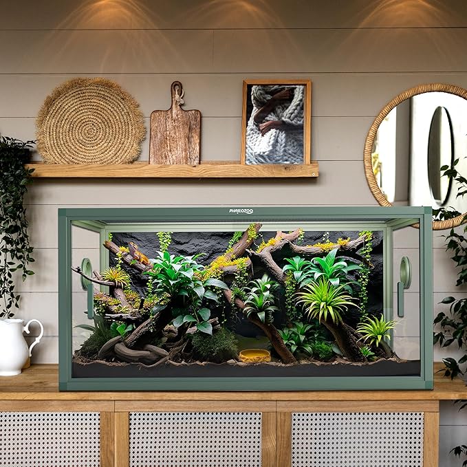 50 Gallon Bearded Dragon Tank, Reptile Enclosure for Easy Maintenance, Front Opening Reptile Tank with Top Screen Ventilation & Glass Sliding Door 36''x18''x18''-PawvioPets