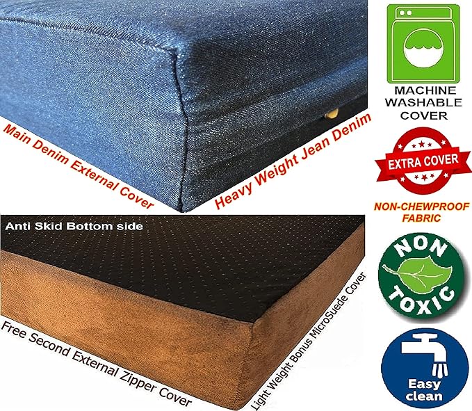 Dogbed4less Premium Gel Memory Foam Dog Bed, Durable Denim Cover with Waterproof Liner and Extra Pet Bed Case, 35"X20"X4" Small to Medium Pet-PawvioPets
