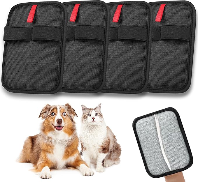 4 Pack Electrostatic Pet Hair Removal Gloves, Reusable Washable Dog & Cat Hair Remover Gloves for Furniture, Carpet, Car Seats, Effortless Cleaning-PawvioPets