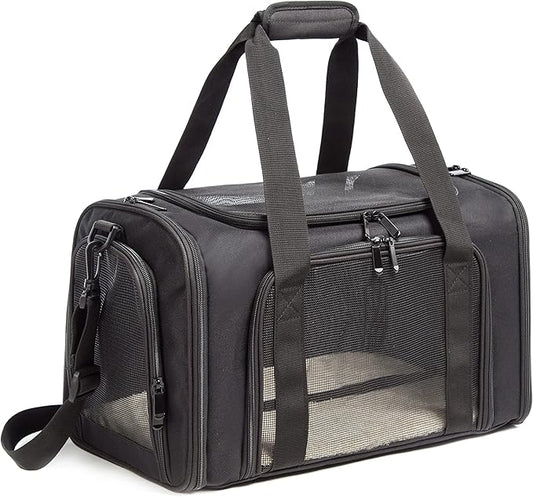 Cat Carrier Dog Carrier Pet Carrier Cat Bags for Small Medium Cats Dogs Puppies of 15 Lbs,of Airline Approved Small Dog Bag Soft Sided,Collapsible Travel Puppy Carrier(Large, Black)-PawvioPets