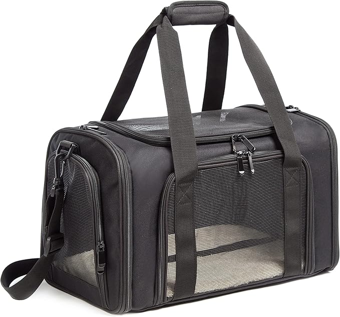 Cat Carrier Dog Carrier Pet Carrier Cat Bags for Small Medium Cats Dogs Puppies of 15 Lbs,of Airline Approved Small Dog Bag Soft Sided,Collapsible Travel Puppy Carrier (Medium, Black)-PawvioPets