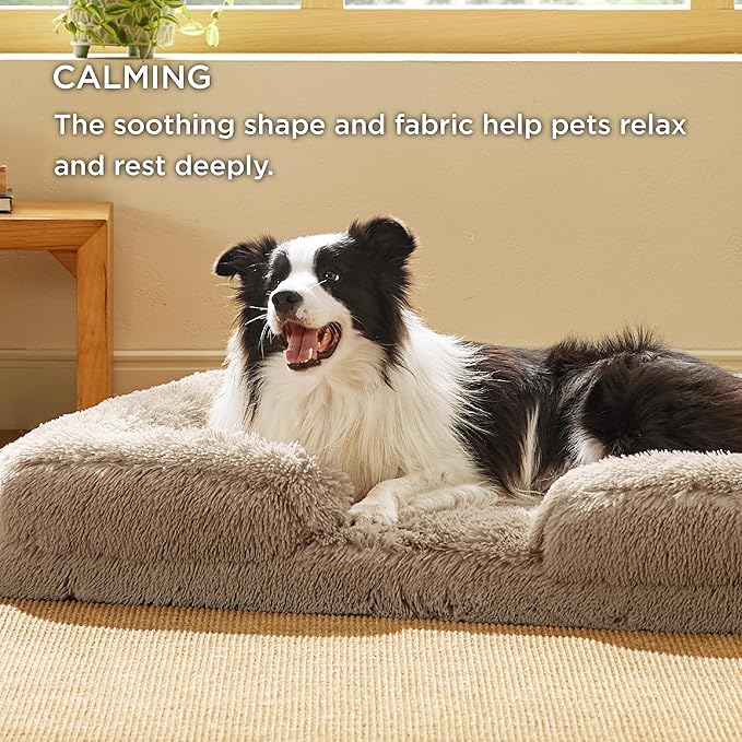 Bedsure Orthopedic Dog Beds Large Sized Dog - Washable Large Dog Cat Bed Waterproof, Comfort Dogs Couch Sofa with Washable Removable Cover, Pet Bed with Nonskid Bottom, Long Faux Fur-Taupe, 35"-PawvioPets