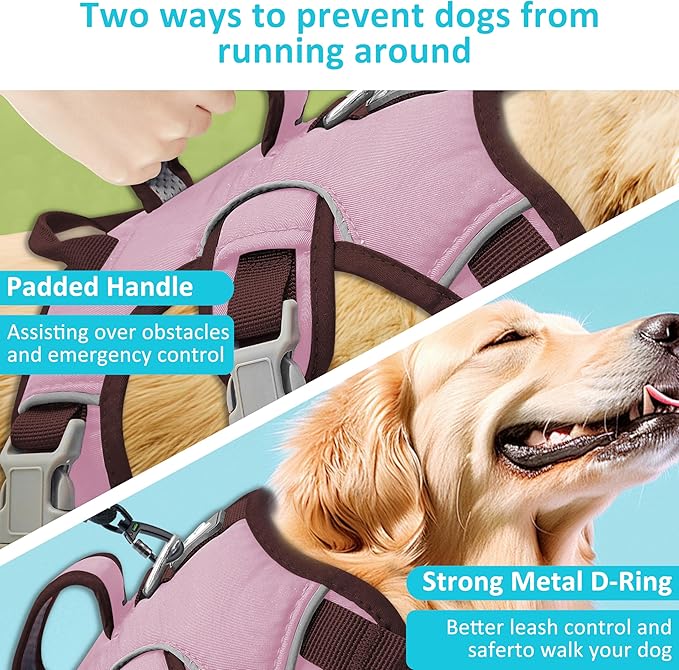 Escape Proof Dog Harness, No Pull Reflective Adjustable Vest with Easy Control Lift Handle, No Choke Soft Padded Breathable Full Body Pet Harness for Walking Hiking and Training (Pink, Small)-PawvioPets
