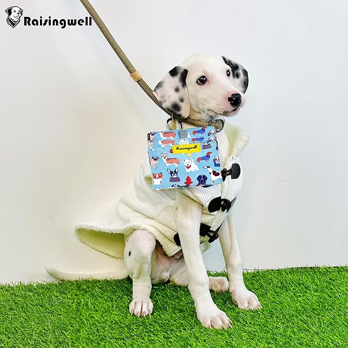 Dog Treat Pouch,Cotton Pocket Sized Training Holder, Hand Free Walking Funny Bag with Carabiner, Self-Closing Pet Feed Snack Reward, Behavior Aids for Puppy Travel or Outdoor Use（Dog Puzzle）-PawvioPets