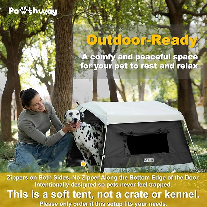 Dog Tent Cotton Fabric, Aluminum Poles and Camping Mat, Outdoor Weatherproof, Dog House Outdoor, Breathable with 2 Side Windows, Portable and Collapsible (Black, Large)-PawvioPets