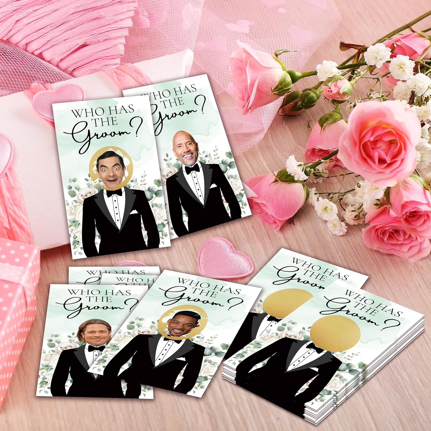Who Has The Groom Bridal Shower Scratch Off Cards, 41Pcs Funny Floral Wedding Shower Scratch Off Cards, 3.5"x 2.1"Bachelorette Party, Bride Party Supplies Decorations-A01