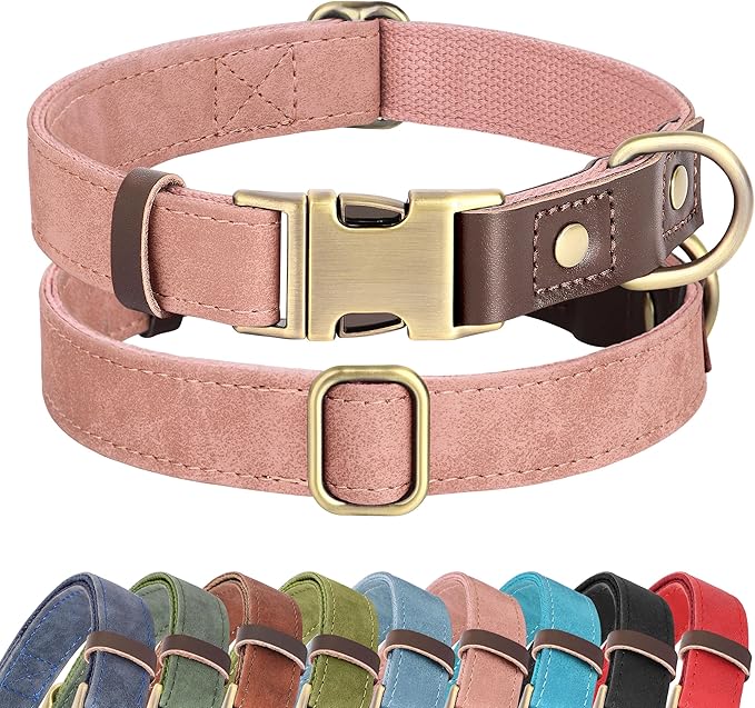 Didog Soft PU Leather Dog Collar for Large Dogs,Classic Adjustable Dog Collars with Quick Release Metal Buckle,Easy Clean and Comfortable with Nylon Lining,Pink,L Neck 15-23"-PawvioPets