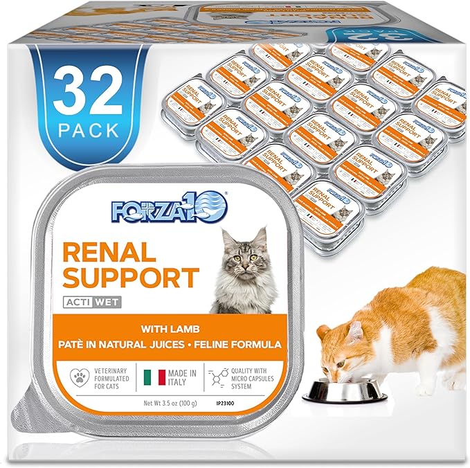 Forza10 Kidney Care Cat Food – Renal Support Wet Cat Food with Lamb, 3.5 oz Cans, 32 Pack – Vet Formulated, Made in Italy-PawvioPets