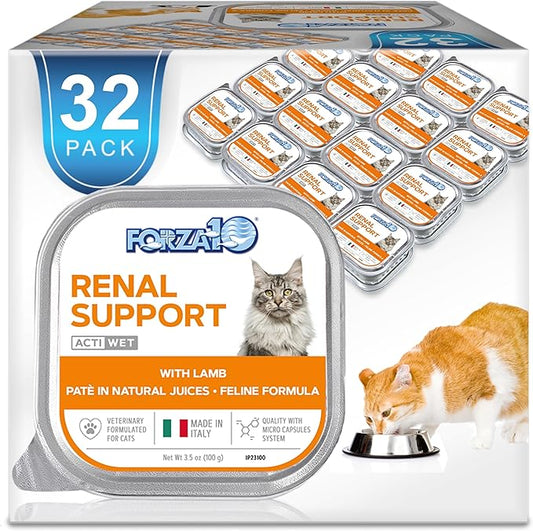 Forza10 Kidney Care Cat Food – Renal Support Wet Cat Food with Lamb, 3.5 oz Cans, 32 Pack – Vet Formulated, Made in Italy-PawvioPets