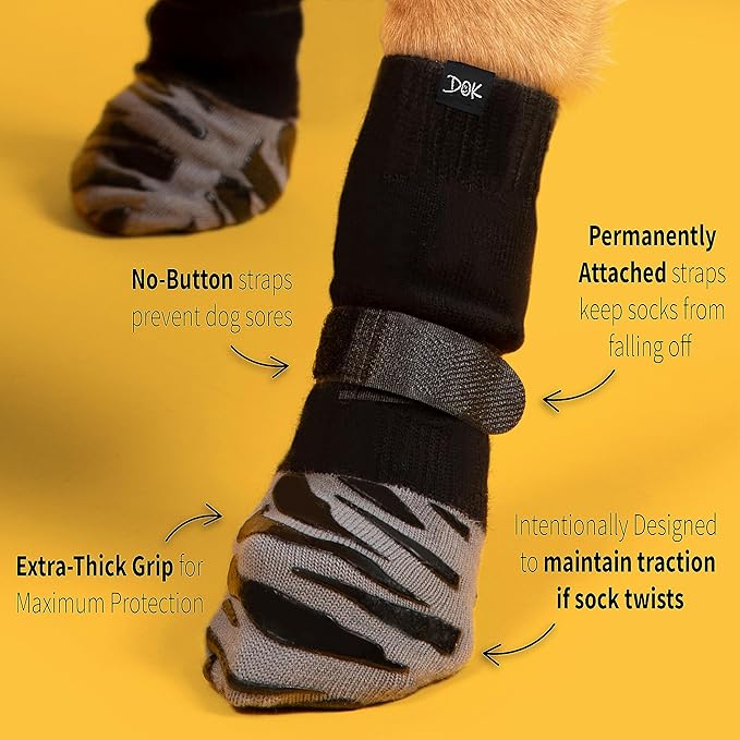 DOK TigerToes Premium Non-Slip Dog Socks for Hardwood Floors - Extra-Thick Grip That Works Even When Twisted - Prevents Licking, Slipping, and Great for Dog Paw Protection (XXL)-PawvioPets