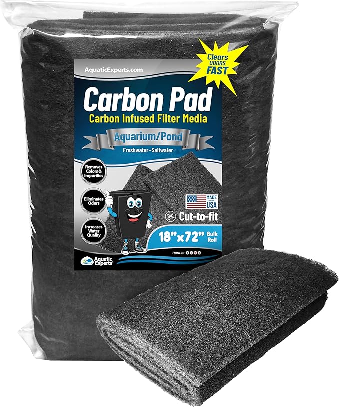 Aquarium Carbon Pad - Cut to Fit Carbon Infused Filter Pad Media for Crystal Clear Fish Tank and Ponds (18 Inch Width, 72 Inch Long)-PawvioPets