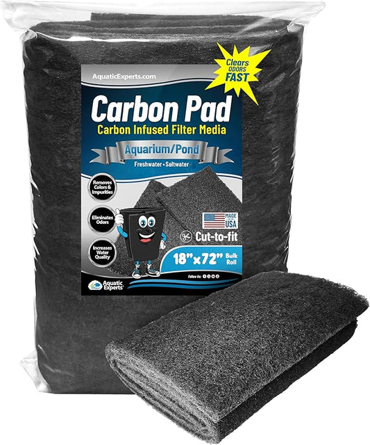 Aquarium Carbon Pad - Cut to Fit Carbon Infused Filter Pad Media for Crystal Clear Fish Tank and Ponds (18 Inch Width, 72 Inch Long)-PawvioPets