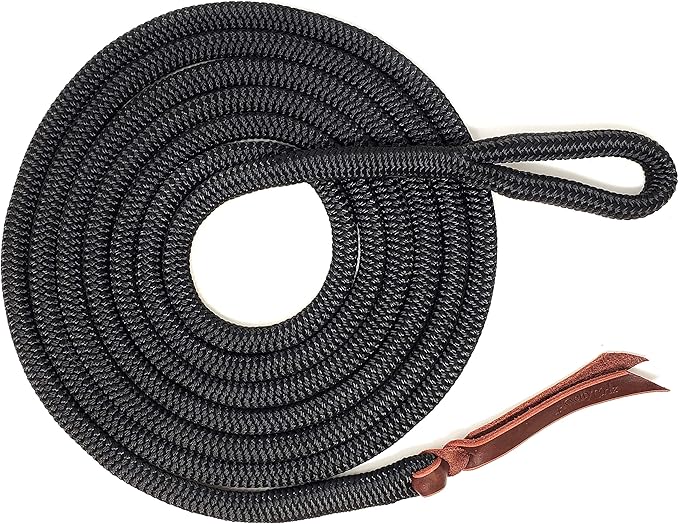 Double Braid Lead Rope with Eye Splice Loop, 12-14FT Lengths (Black, 14 ft.)-PawvioPets
