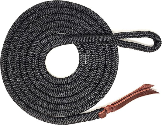 Double Braid Lead Rope with Eye Splice Loop, 12-14FT Lengths (Black, 14 ft.)-PawvioPets