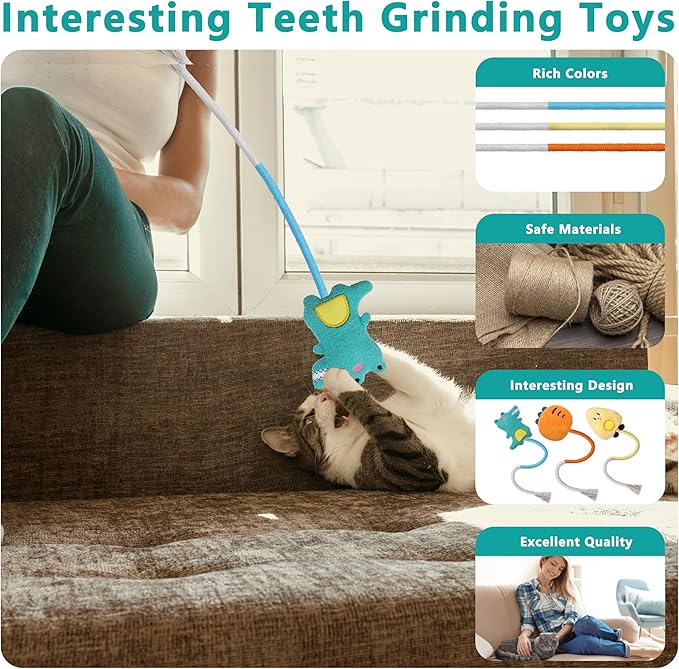 3pcs Safe Cat Rope Toy with Catnip,Teeth Clean Toy for Cat, Cat Chew Toys for Indoor Cat,Kitten Interactive Toys-PawvioPets