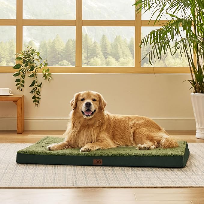 Bedsure XL Dog Beds Large Sized Dog -Orthopedic Flat Extra Large Pet Beds with Removable Washable Cover, Egg Crate Foam Mat, Suitable for Pet Up to 100 lbs-PawvioPets