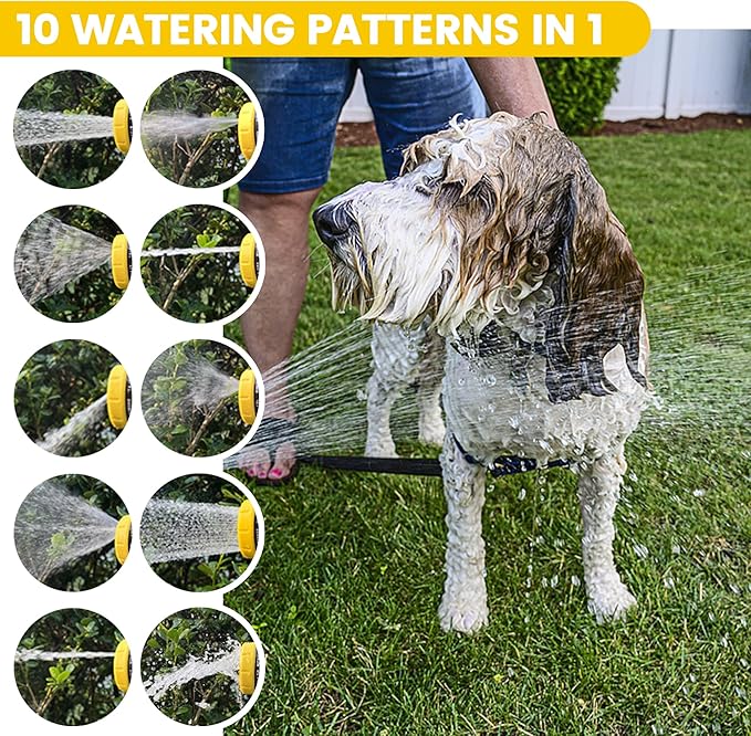 Dog Washing Hose Attachment, 10-in-1 Soap Sprayer Moden Garden Hose Nozzle with 100cc Soap Dispenser, Dog Wash Supplies with Dog Bath Brush & Pet Comb, Foam Gun Car Wash Sprayer (Yellow)-PawvioPets