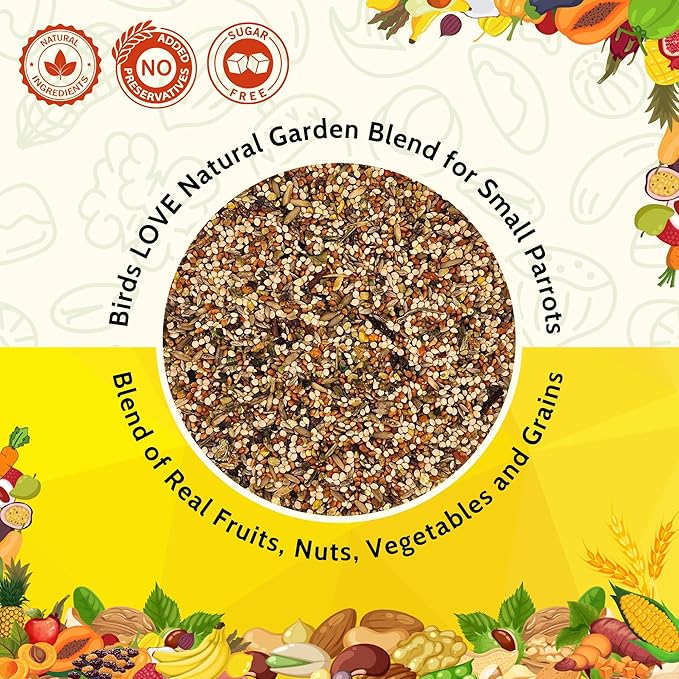 Birds LOVE All Natural Garden Blend Bird Food for Small Birds - Lovebirds, Cockatiels, Parakeets and Parrotlets 4lb-PawvioPets
