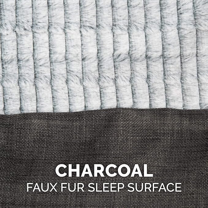 Furhaven Orthopedic Dog Bed for Medium/Small Dogs w/ Removable Bolsters & Washable Cover, For Dogs Up to 35 lbs - Luxe Faux Fur & Performance Linen Sofa - Charcoal, Medium-PawvioPets