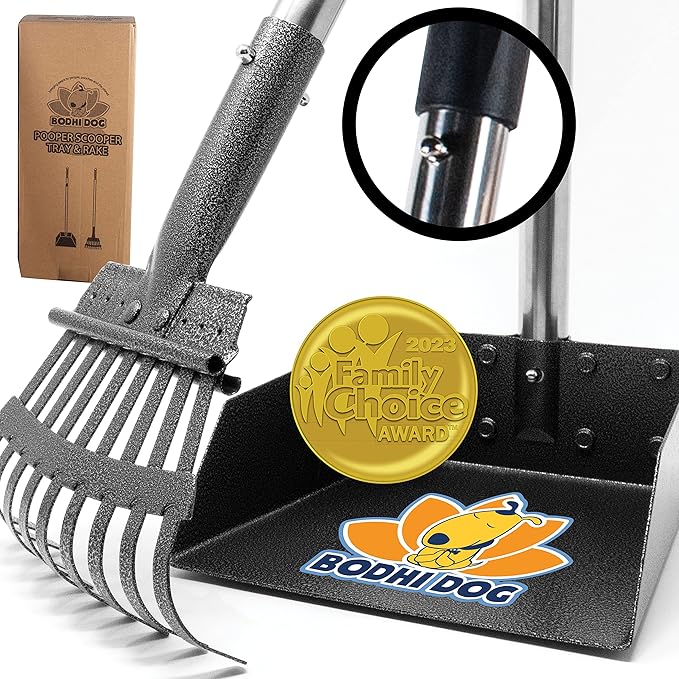 Bodhi Dog Pooper Scooper for Small to Large Dogs - Heavy Duty Metal Long Handle Tray & Rake Poop Scoop - Durable, Rust-Resistant, Great for Grass, Streets, Gravel & Outdoor Cleanups-PawvioPets