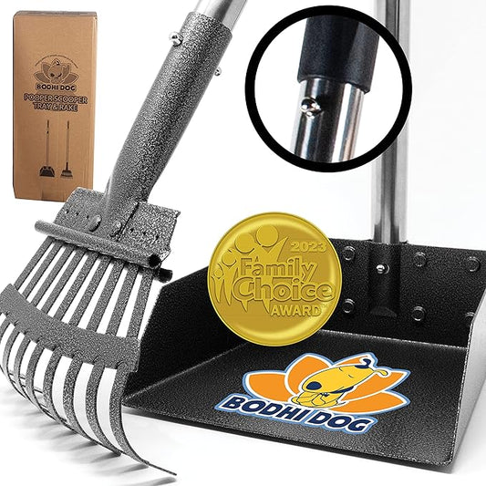 Bodhi Dog Pooper Scooper for Small to Large Dogs - Heavy Duty Metal Long Handle Tray & Rake Poop Scoop - Durable, Rust-Resistant, Great for Grass, Streets, Gravel & Outdoor Cleanups-PawvioPets