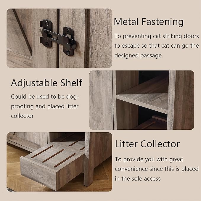 31.9'' Small Cat Litter Enclosure,Adjustable Shelf for Dog Proof and Storage,Locks Added for cat,Cat Litter Collector,Small Indoor Cat House,Grey-PawvioPets