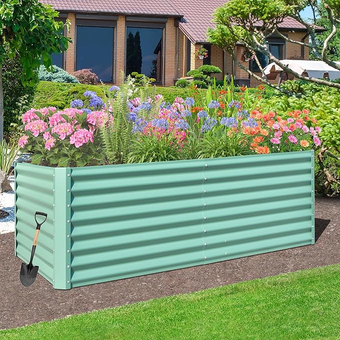 Domi Raised Garden Beds Outdoor, 6x3x2ft Thickening Tall Metal Rectangular Deep Root Box Planter for Vegetables, Flowers, Herbs, and Succulents 2" Deep w/ 256 Gallon Capacity - Green-PawvioPets