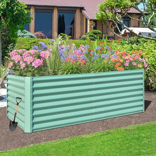 Domi Raised Garden Beds Outdoor, 6x3x2ft Thickening Tall Metal Rectangular Deep Root Box Planter for Vegetables, Flowers, Herbs, and Succulents 2" Deep w/ 256 Gallon Capacity - Green-PawvioPets