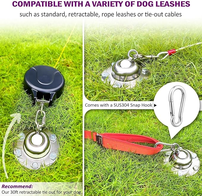 360° Swivel Dog Tie Out Stake Dog Anchor - 2025 Upgrade - Heavy Duty Stainless Steel Dog Yard Stake for Small to Large Dogs 6 PCS Dog Tethers Holds 1500Lbs of Pull Force Great for Yard Camping Outdoor-PawvioPets