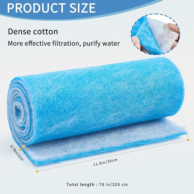12" x 78" Aquarium Filter Sponge Fish Tank Pond Filter Media Filters Pad for Fish Tank,Filter Freshwater, Saltwater Aquariums, Reusable Fish Pond Filter Material, 0.78" Thick,Blue-PawvioPets