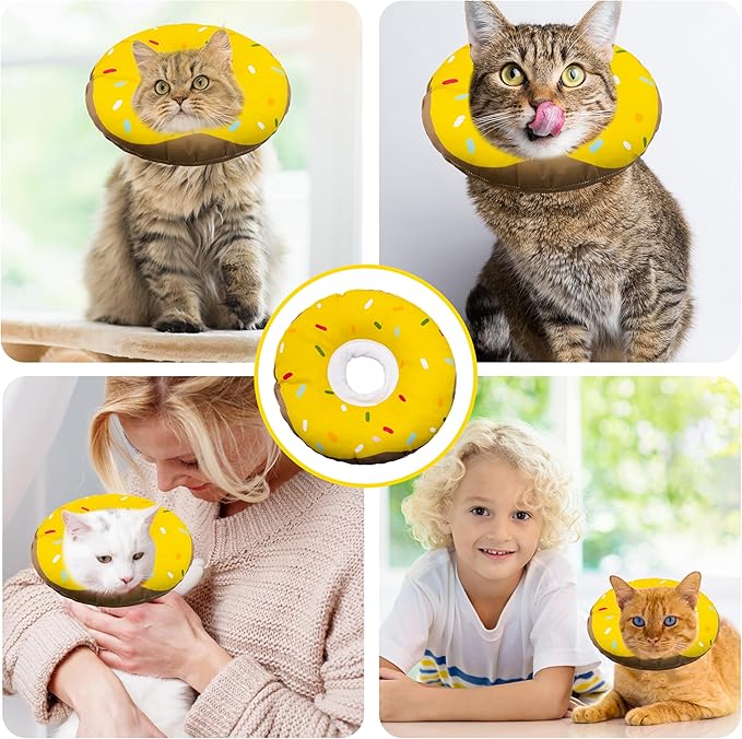 Cat Cone Collar Soft, Adjustable Cat Recovery Collar Kitten Cones to Stop Licking, Cute Donut E Collar After Surgery, Cats Neck Pillow Cone Elizabethan Cones of Shame (Waterproof Yellow, Small)-PawvioPets