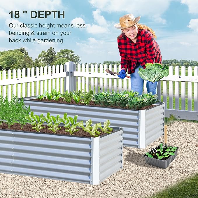 Domi Raised Garden Beds Outdoor, 8x4x1.5Ft Thickening Tall Metal Rectangular Deep Root Box Planter for Vegetables, Flowers, Herbs, and Succulents 1.5" Deep w/ 342 Gallon Capacity - Silvery-PawvioPets
