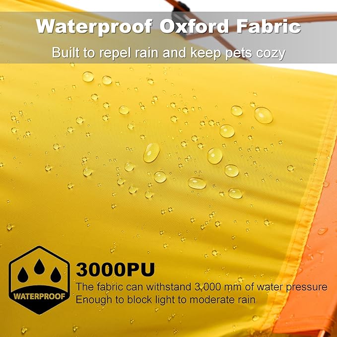 Dog Tent and Portable Playpen Outdoor Waterproof, with Aluminum Poles and Camping Mat, Pet Tent with Zippered Mesh Door, Dog House Outdoor, for Camping, Travel, Backyard, Patio (Yellow, Small)-PawvioPets