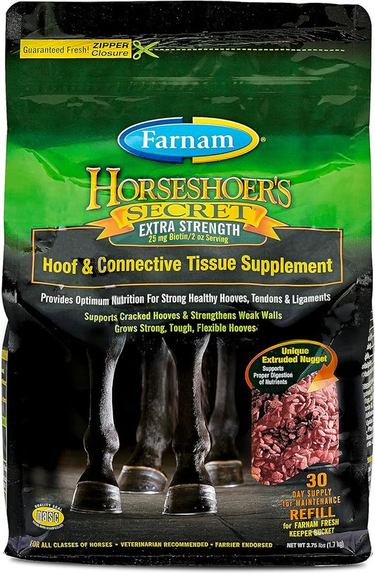 Farnam Horseshoer's Secret EXTRA STRENGTH Hoof Supplements & Connective Tissue Supplement, Promotes strong, healthy hooves, tendons & ligaments, 3.75 lbs., 30 day supply-PawvioPets