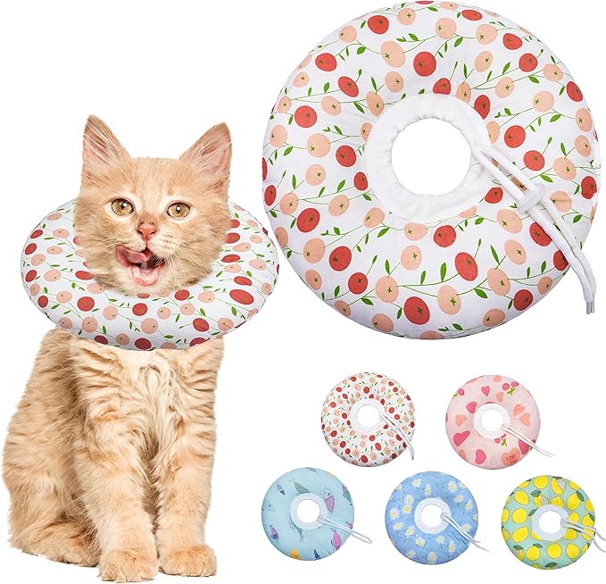 Cat Cone Soft, Adjustable Recovery Collar for Small Medium Large Cats, Cute Donut E After Surgery, Anti-Lick Wound Healing Elizabethan for Kittens (Pink Cherry, Small)-PawvioPets