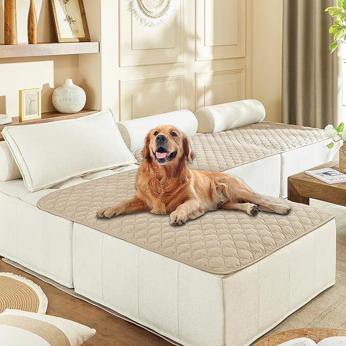 gogobunny 100% Double-Sided Waterproof Dog Bed Cover Pet Blanket Sofa Couch Furniture Protector for Puppy Large Dog Cat, Reversible (40x50 Inch (Pack of 1), Dark Beige/Light Beige)-PawvioPets