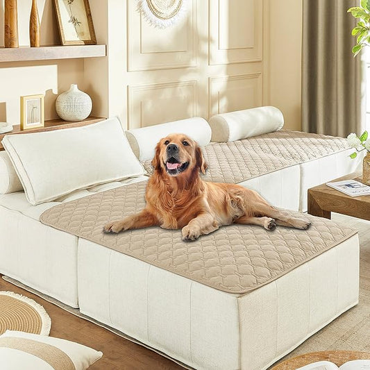 gogobunny 100% Double-Sided Waterproof Dog Bed Cover Pet Blanket Sofa Couch Furniture Protector for Puppy Large Dog Cat, Reversible (40x50 Inch (Pack of 1), Dark Beige/Light Beige)-PawvioPets