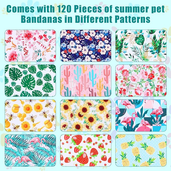 Amylove 120 Pcs Halloween Dog Bandanas Bulk Holiday Triangle Dog Pack Puppy Kerchief Bandana Adjustable Pet Scarf for Pet Cat Costume Accessories Decor(Flower)-PawvioPets